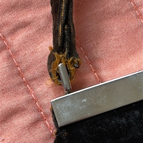 Vintage Furla Black/Dark Green Velvet w/Orange undertone made in Italy Hand Bag. - Picture 10 of 16